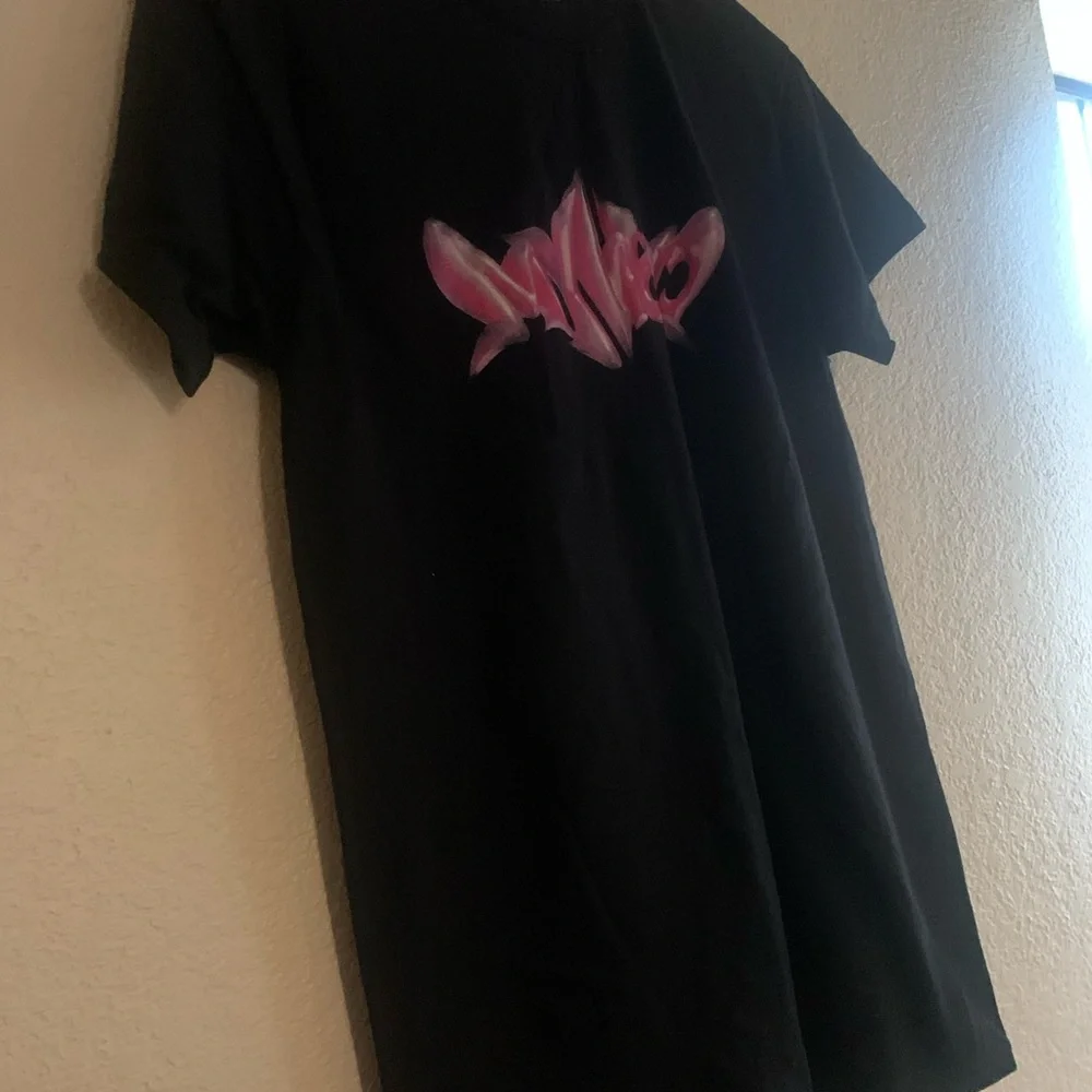 Black Graphic Tee with Pink Design